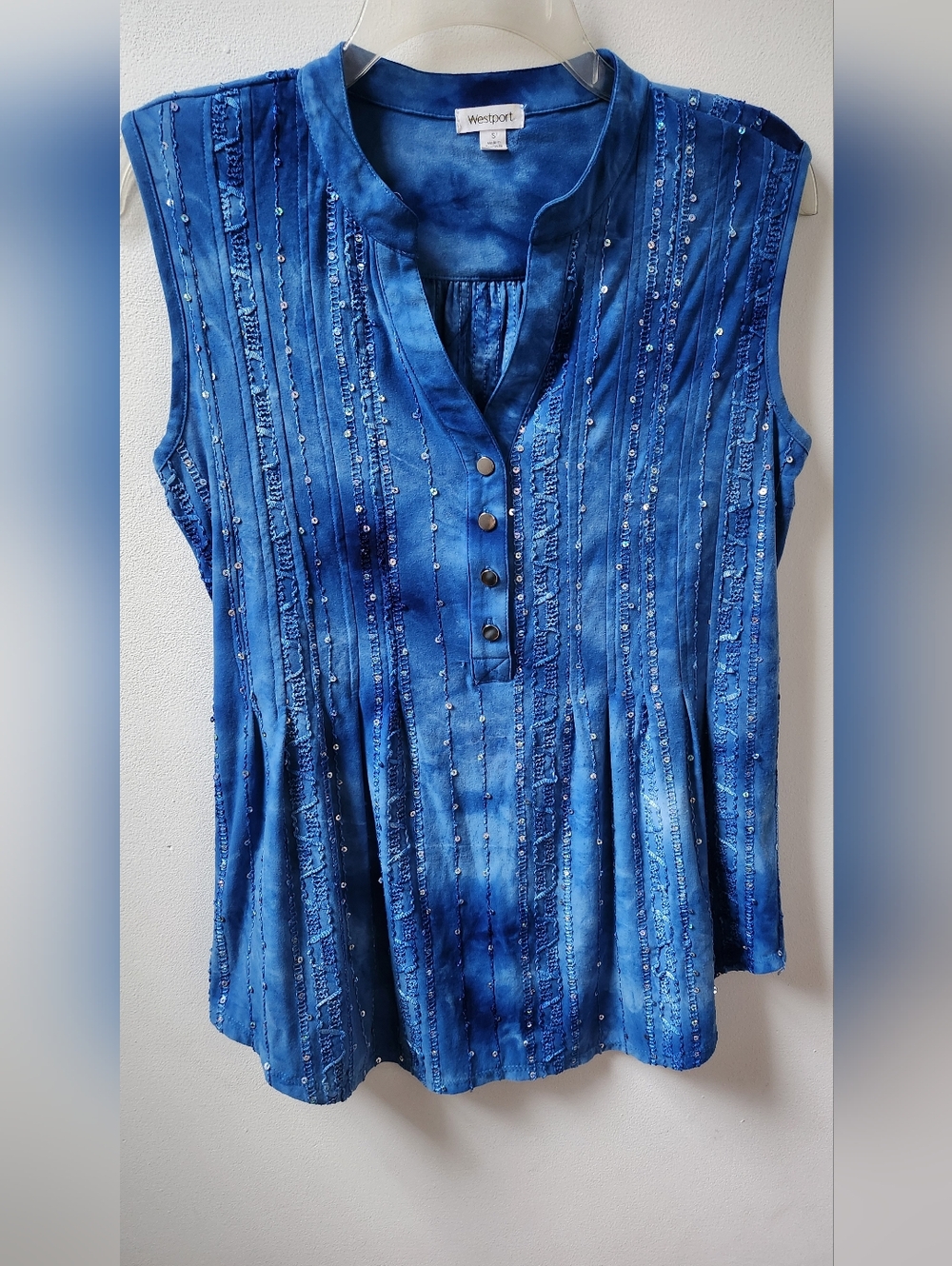 Westport Blue Embellished Sleeveless Henley Top